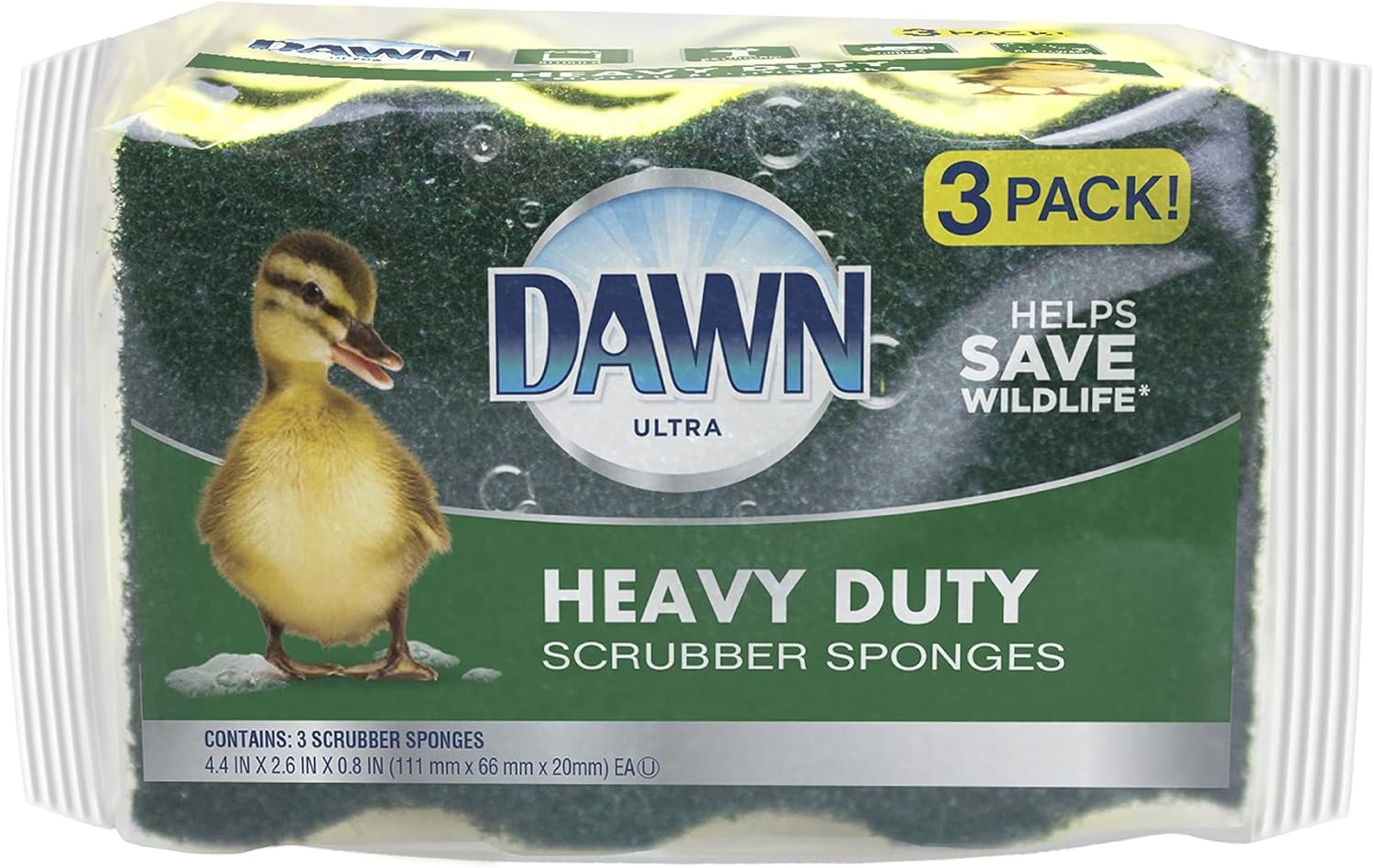 Dawn - 438059 Heavy-Duty Sponges, 3 Pack, Green And Yellow