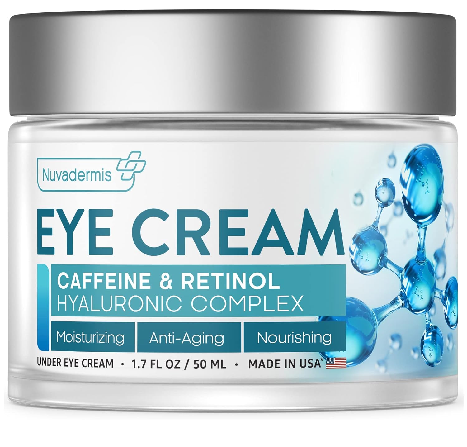 Nuvadermis Caffeine Eye Cream With Retinol & Hyaluronic Complex – Anti-Aging Treatment – 1.7 Oz – Made In The Usa