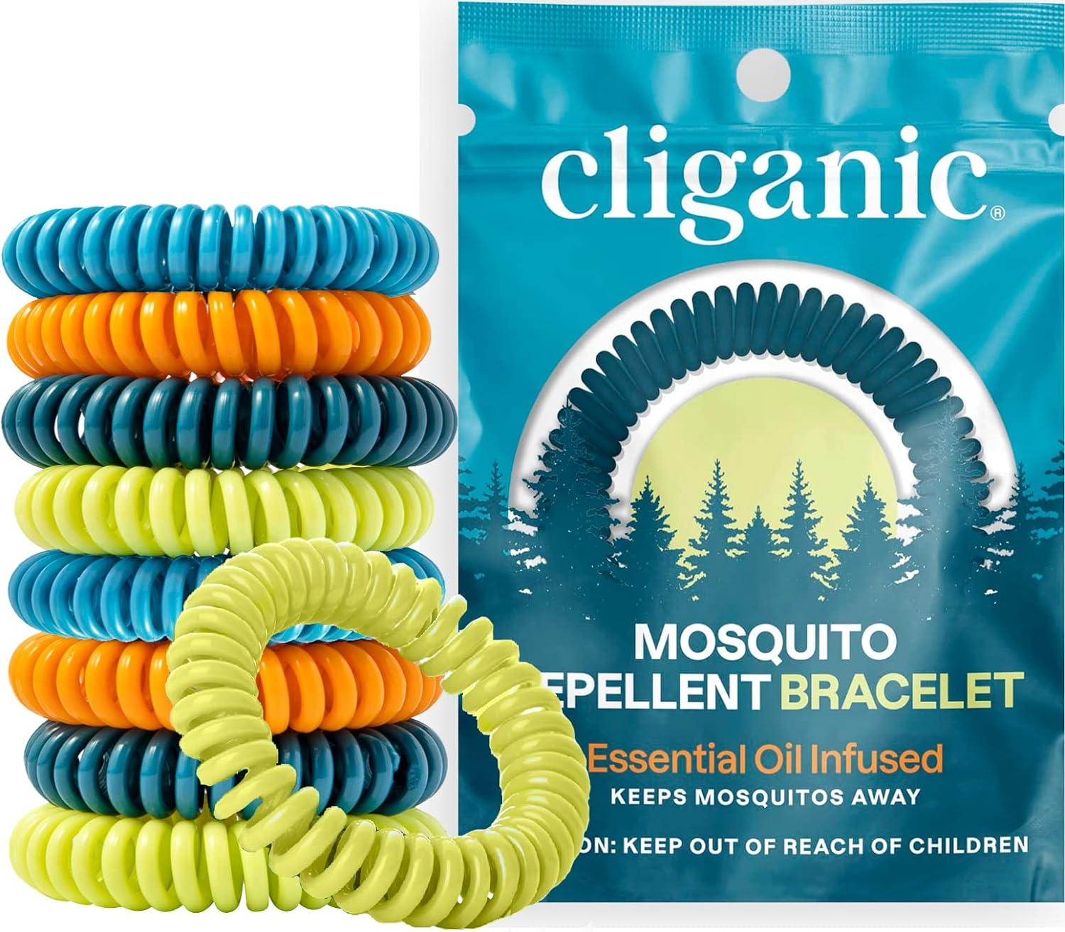 Cliganic 25 Pack Mosquito Repellent Bracelets, Deet-Free Bands, Individually Wrapped (Packaging May Vary)