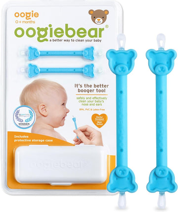 oogiebear: Baby Nose Cleaner & Ear Wax Removal Tool - Safe Booger & Earwax Removal for Newborns, Infants, Toddlers - Dual-Ended - Essential Baby Stuff, Diaper Bag Must-Have, 2 Pack Blue with CASE