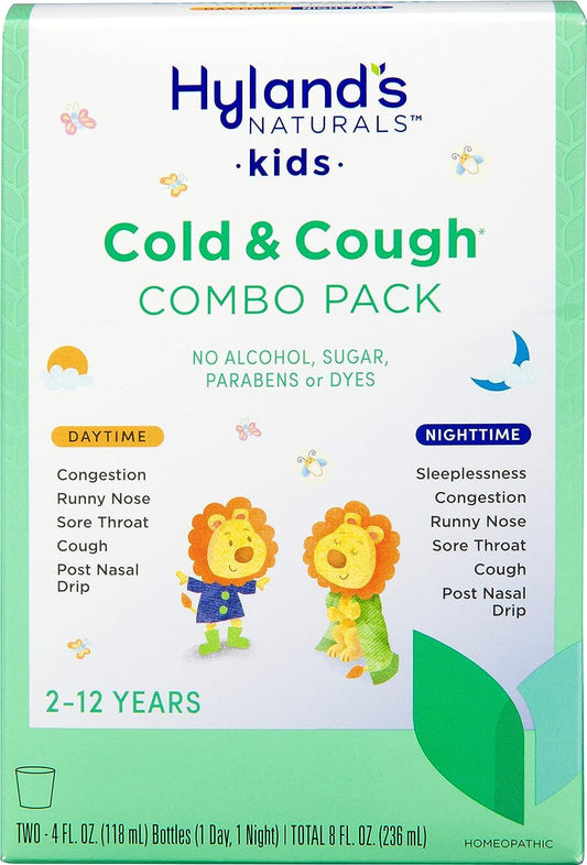 Bundle Of Hyland’S Kids Cold & Cough, Day & Night Combo Pack, Ages 2+, Syrup Cough Medicine + Kids - Sleep, Calm + Immunity, With Melatonin, Chamomile & Elderberry, 60 Vegan Gummies