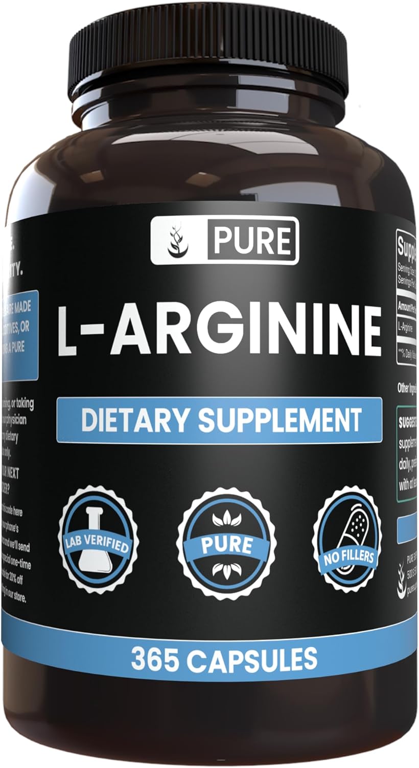 Pure Original Ingredients L-Arginine (365 Capsules) No Magnesium Or Rice Fillers, Always Pure, Lab Verified