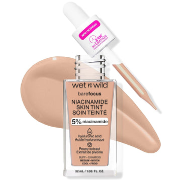 Wet N Wild Bare Focus Skin Tint, 5% Niacinamide Enriched, Buildable Sheer Lightweight Coverage, Natural Radiant Finish, Hyaluronic & Vitamin Hydration Boost, Cruelty-Free & Vegan - Buff