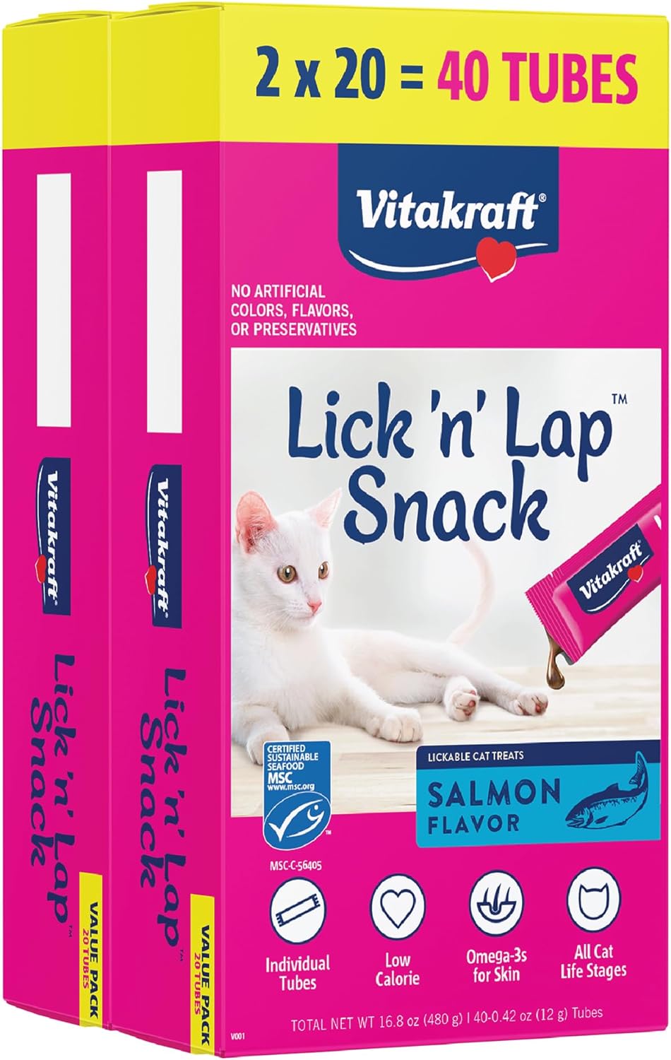 Lick 'n' Lap Snack with Salmon Cat Treat, Value-Pack 40pk