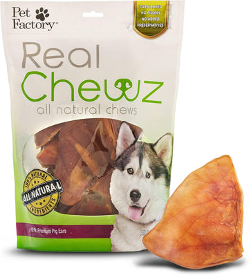 Pet Factory Real Chewz Premium Pig Ears Dog Chew Treats, 100% All-Natural - 18 Count/1 Pack