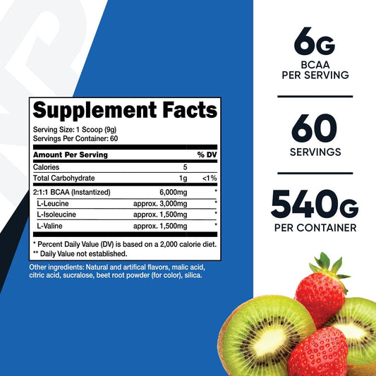 Nutricost BCAA Powder (Strawberry Kiwi) 60 Servings - Optimal 2:1:1 Ratio