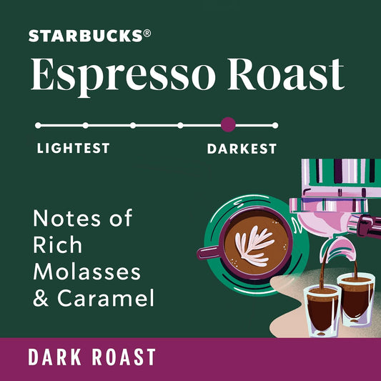 Starbucks Whole Bean Coffee, Dark Roast Coffee, Espresso Roast, 100% Arabica, 6 Bags (12 Oz Each)