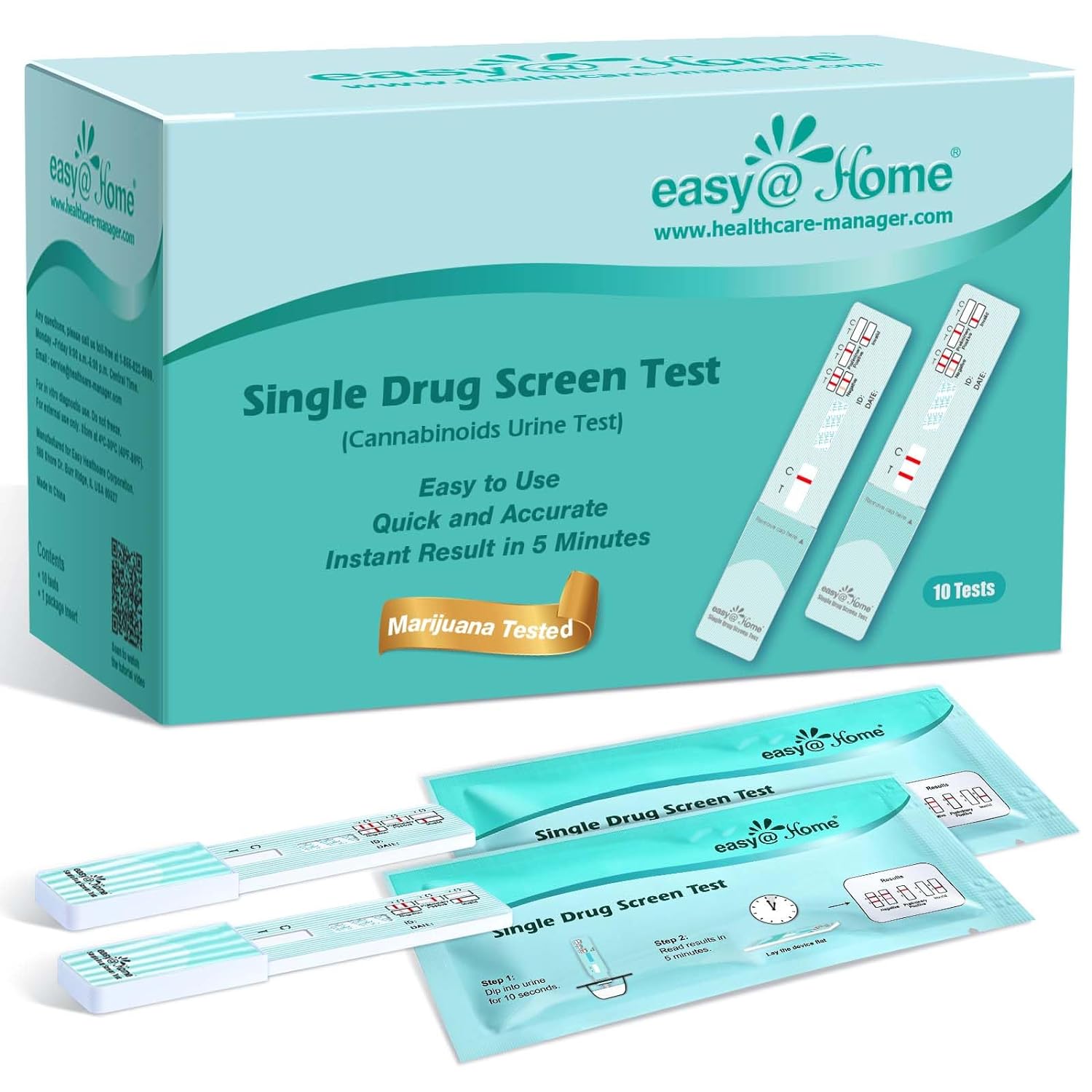 10 Pack - Easy@Home Marijuana (THC) Single Panel Drug Tests Kit - Individually Wrapped Single Panel THC Screen Urine Drug Test Kit with 50 ng/ml Cutoff Level - EDTH-114