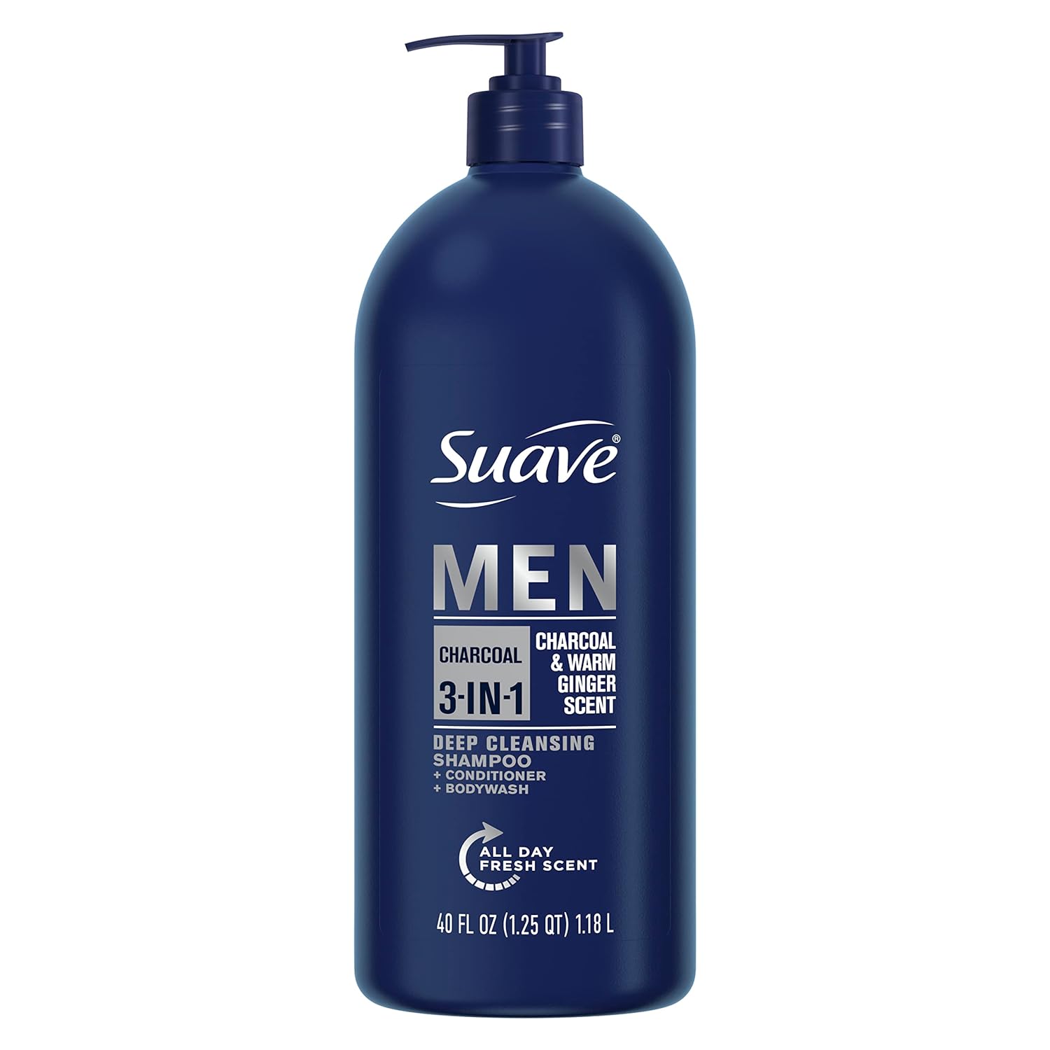 Suave Men 3 in 1 Shampoo Conditioner Bodywash Men's Body Wash, Shampoo, Conditioner Charcoal Warm, Stimulating Scent 40 oz