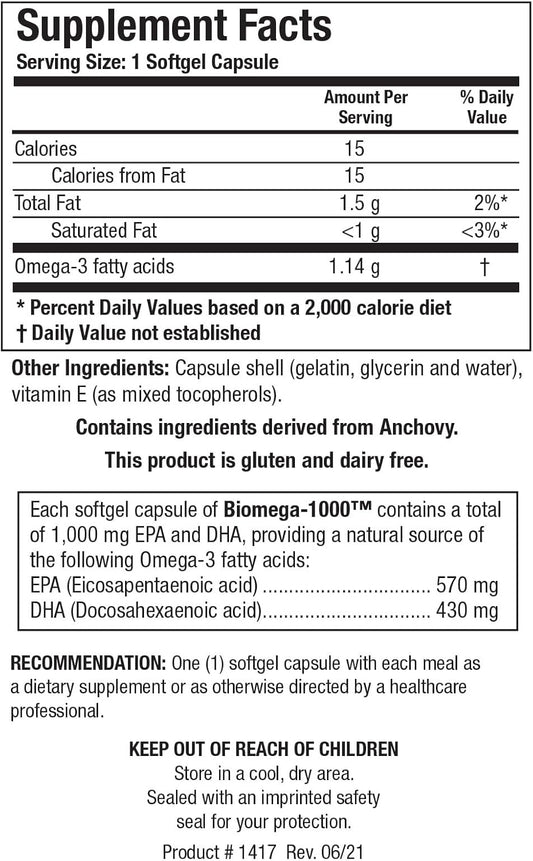 Biotics Research Biomega 1000 Omega 3 Fish Oil Supplement, Highly Concentrated Fish Oil With Epa/Dha, Omega 3 Fatty Acids, Supports Immune, Cardiovascular 90 Softgels