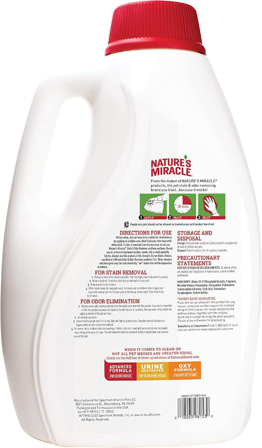 Nature'S Miracle P-98153 Dog Stain And Odor Remover, 128 Fl Oz, Melon Burst Scent, Enzymatic Formula For Urine Stains, Feces Stains, Vomit Stains And Drool Stains, Odor Control