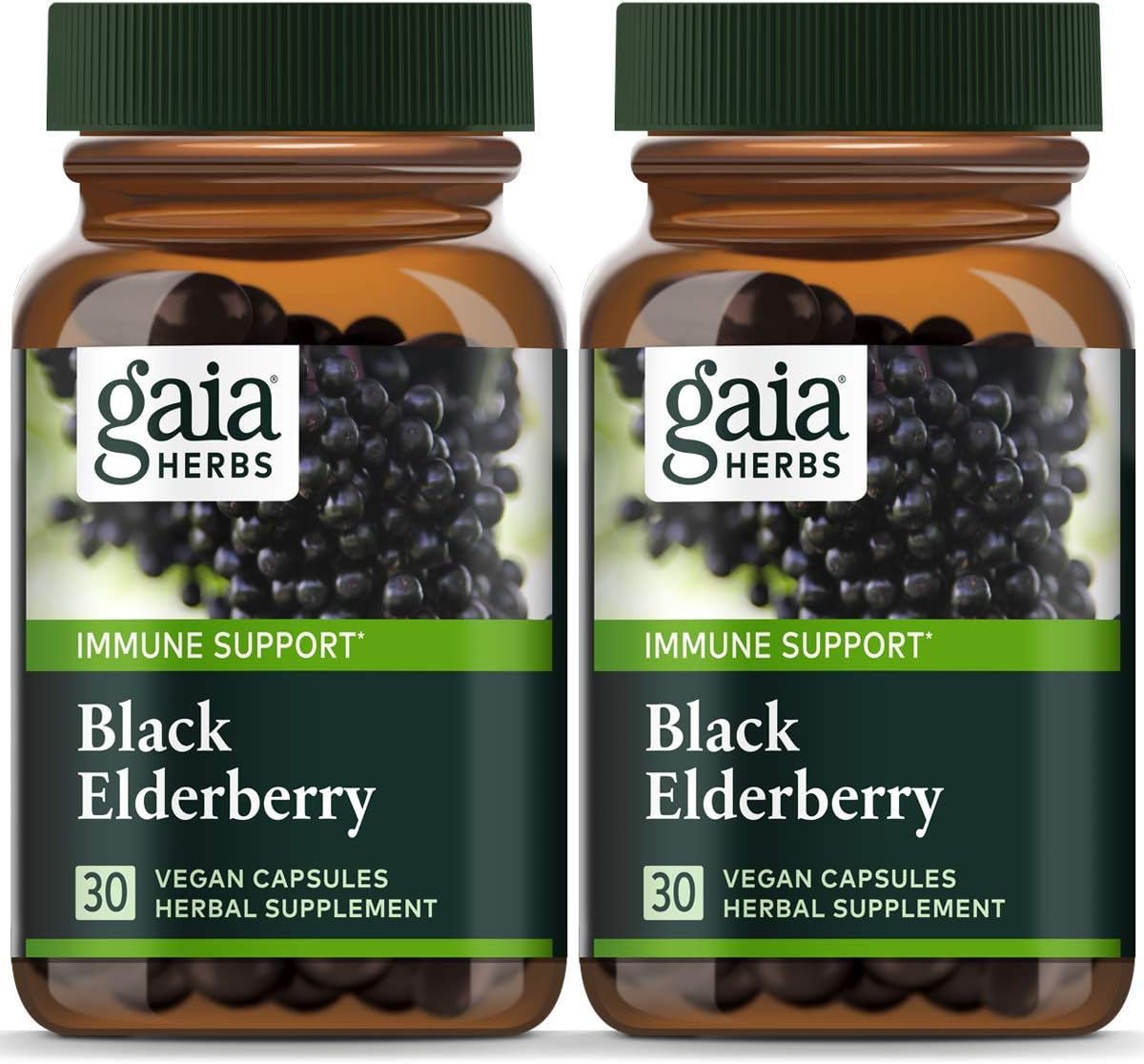 Gaia Herbs, Black Elderberry, Organic Sambucus Elderberry Extract For Daily Immune And Antioxidant Support, Vegan Powder Capsules, 30 Count (Pack Of 2)