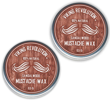 Viking Revolution Mustache Wax 2 Pack - Beard & Moustache Wax For Men - Strong Hold Helps Train Tame & Style (Sandalwood, 2 Pack)