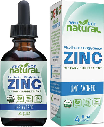 Organic Liquid Zinc Drops Supplement With Zinc Picolinate And Bisglycinate 4 Fl, Usda Organic, Gluten-Free, Vegan And Gmo-Free (Unflavored)
