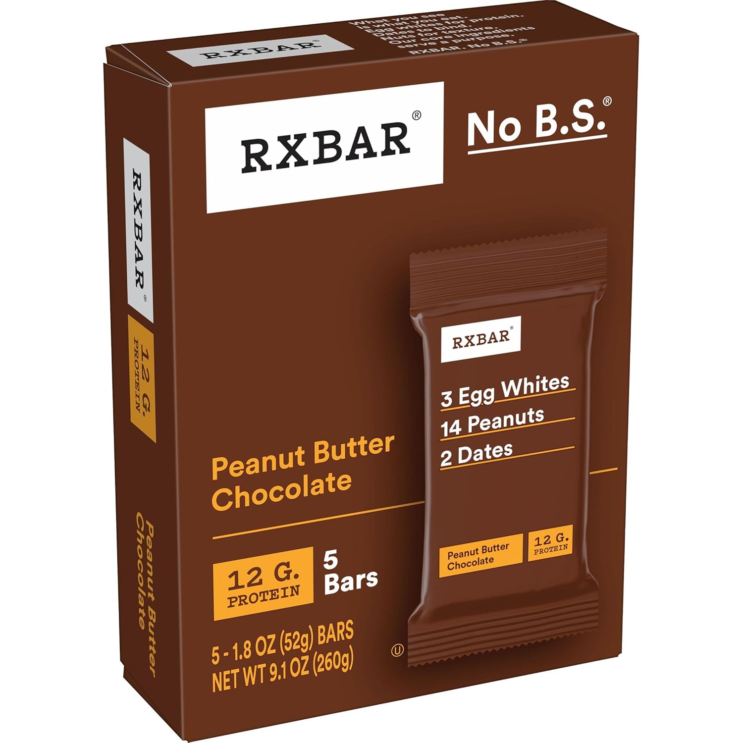 Rxbar Protein Bars, 12G Protein, Gluten Free Snacks, Peanut Butter Chocolate, 9.1Oz (5 Bars)