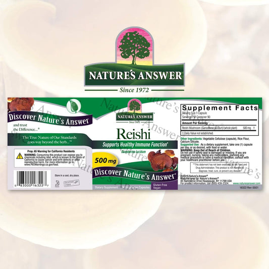 Nature's Answer Reishi Mushroom Mycelia Vegetarian Capsules, 90-Count | Immune Support | Promotes Cardiovascular Health | Liver Support