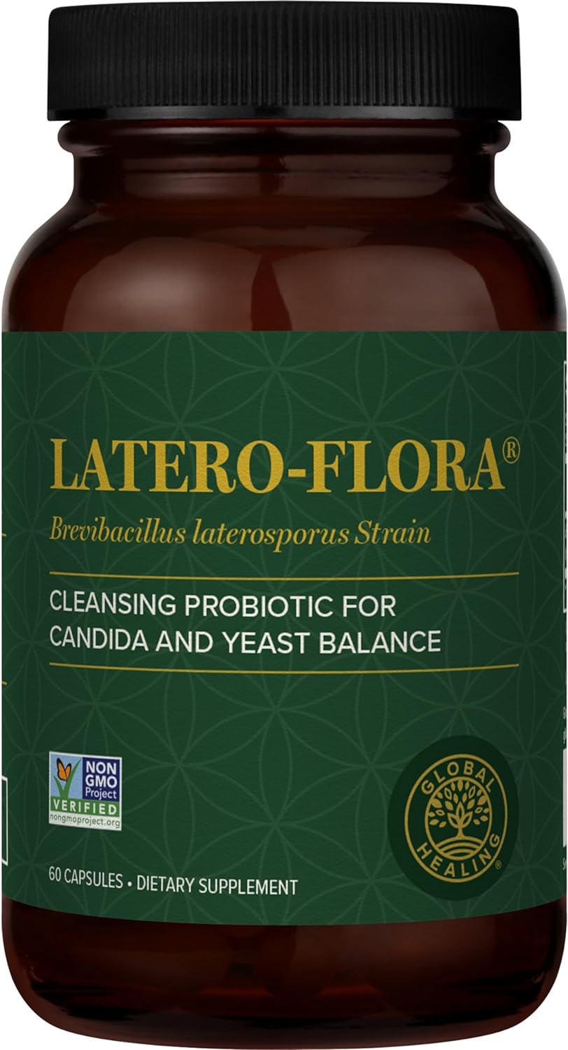 Global Healing Latero-Flora, Probiotic Supplement For Gut Health, Digestion And Candida Cleanse Support - Detox Colon, Strengthen Gut Flora & Immune System - Men & Women - Non-Gmo, Vegan, 60 Capsules
