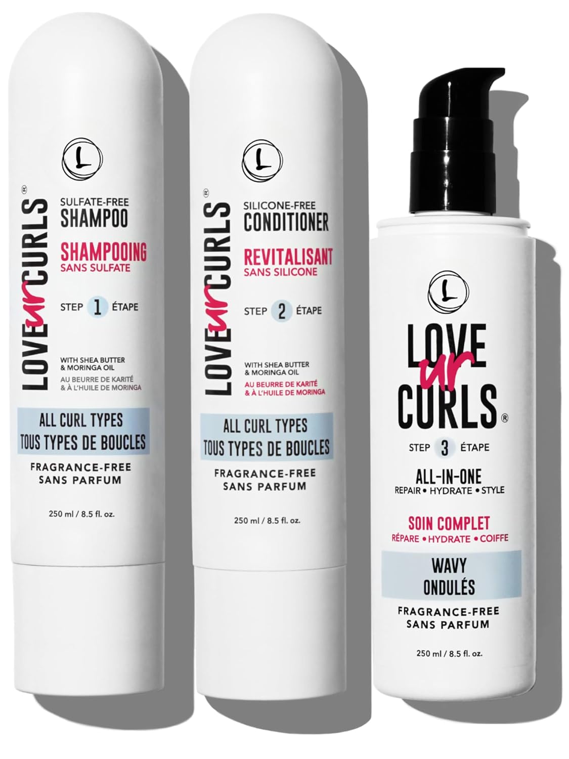 Lus (Love Ur Self) Fragrance-Free 3-Step System Shampoo And Conditioner Set With All-In-One Styler For Wavy Hair Nongreasy & Moisturizing - 8.5Oz Each