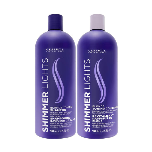 Clairol Professional Shimmer Lights Shampoo & Conditioner for Neutralizing Brassy Tones with Refreshing Blonde Hair Results, 31.5 fl oz, BUNDLE* : Beauty & Personal Care