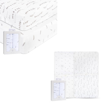 Changing Pad Cover And Crib Sheet Set Bundle (Forest Grey Print)