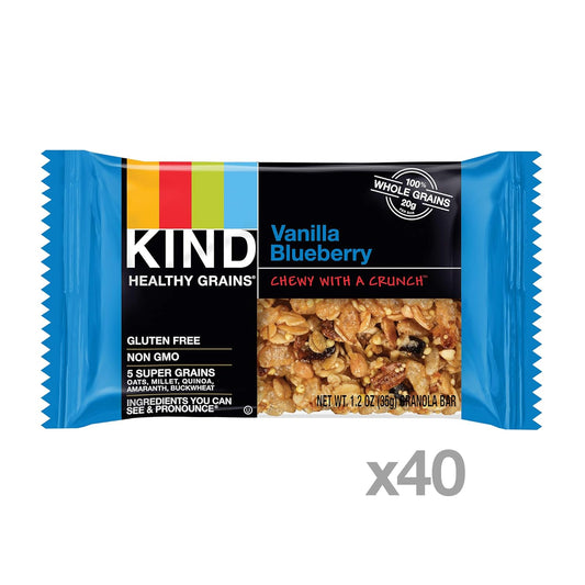 Kind Healthy Grains Bars Gluten Free 1.2 Ounce, Hgb Vanilla Blueberry, 40 Count