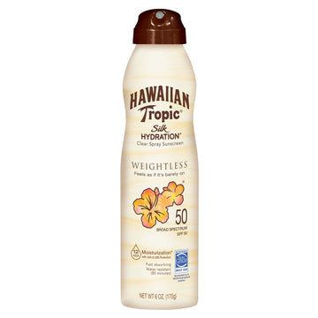 Hawaiian Tropic Weightless Hydration Clear Spray Sunscreen Spf 50, 6Oz | Hawaiian Tropic Sunscreen Spf 50, Sunblock, Oxybenzone Free Sunscreen, Spray On Sunscreen, Body Sunscreen Spray, 6Oz