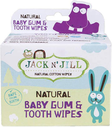 Jack N' Jill Baby Gum & Tooth Wipes - Natural & Safe, Contains Only Water & Xylitol, Soft Sterilized Cotton, Free From Fluoride & Sugar, Baby Mouth Wipes - 25 Individually Wrapped Wipes