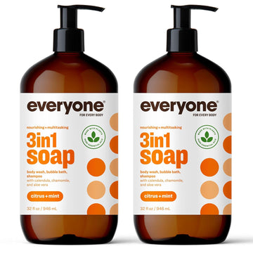 Everyone 3-in-1 Soap, Body Wash, Bubble Bath, Shampoo, 32 Ounce (Pack of 2), Citrus and Mint, Coconut Cleanser with Plant Extracts and Pure Essential Oils