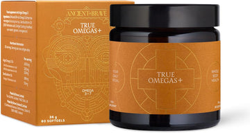 Ancient + Brave True Omegas+ 60 Capsules - Vegan Omega-3 Omega-7 - Sustainable Nutrition Supplement – Plant Based Essential Fatty Acids For Vision Brain And Heart Health