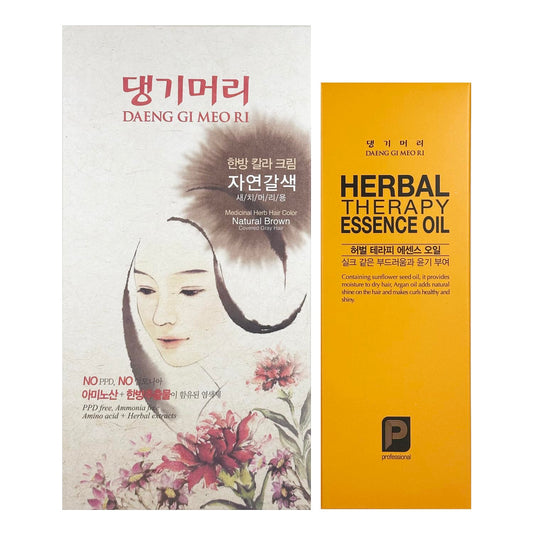 Daeng Gi Meo Ri – Korean Herbal Hair Dye Color Cream [Natural Brown] - Ppd-Free Gray Hair Protection, High-Keratin Formula, 5 Oz + Bonus Professional Herbal Therapy Essence Oil, 140Ml