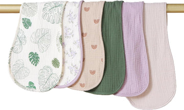 Zdolmy Baby Unisex Muslin Burp Cloths 6-Pack, Extra Soft And Absorbent, 100% Cotton, Size 20" X 8" (Multi Rainbow & Monstera)