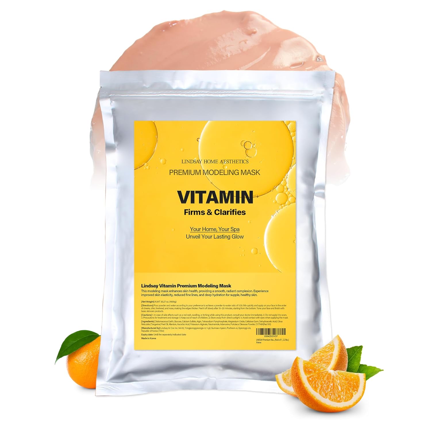 Lindsay Premium Vitamin Modeling Pack | Organic Vitamin C Facial Mask | Glowing & Brightening Clay Mask For Face | Deep Pore Cleansing Mask | Clay Mask Skin Care (Pack Of 1, 2.2 Lbs.)