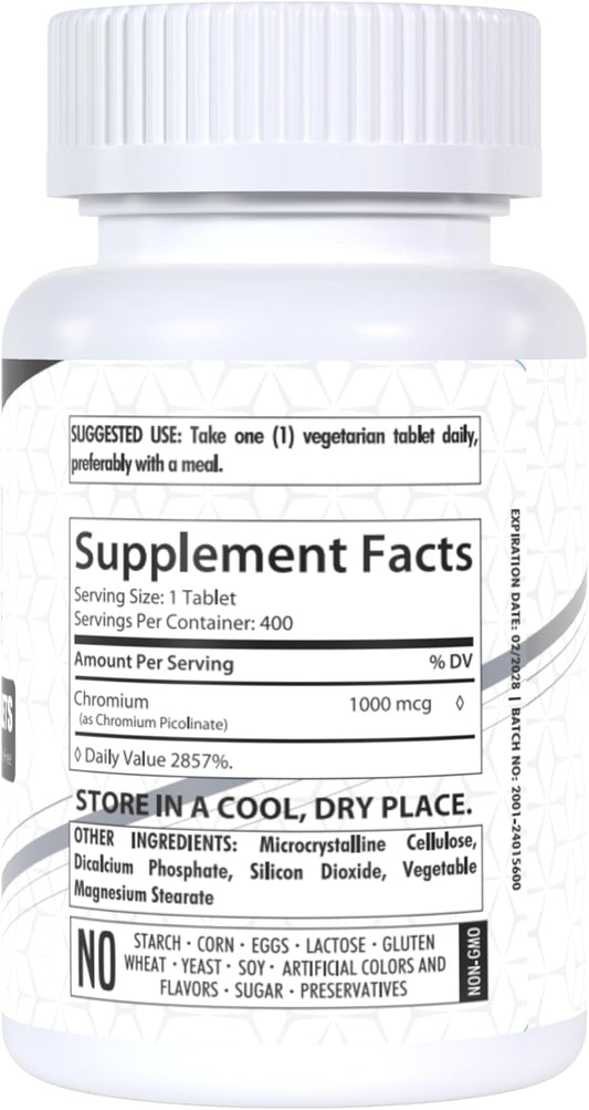 Chromium Picolinate 1000Mcg | 400 Tablets | 1000Mcg | Gluten-Free | Non-Gmo