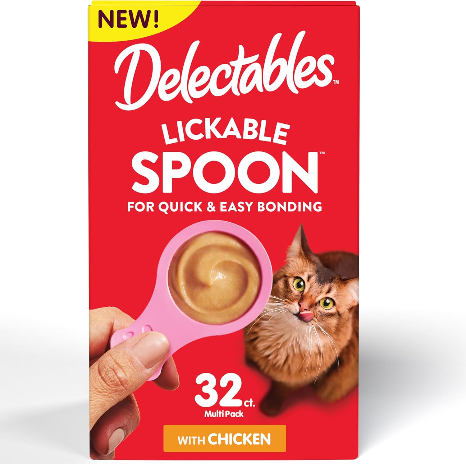 Hartz New Delectables Lickable Spoon Interactive Lickable Cat Treats For Quick & Easy Bonding, Chicken 32Ct