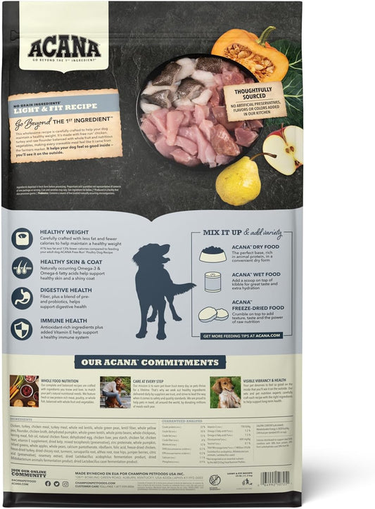 ACANA Adult Dry Dog Food, Light & Fit Recipe, Grain Free Dog Food, 25lb