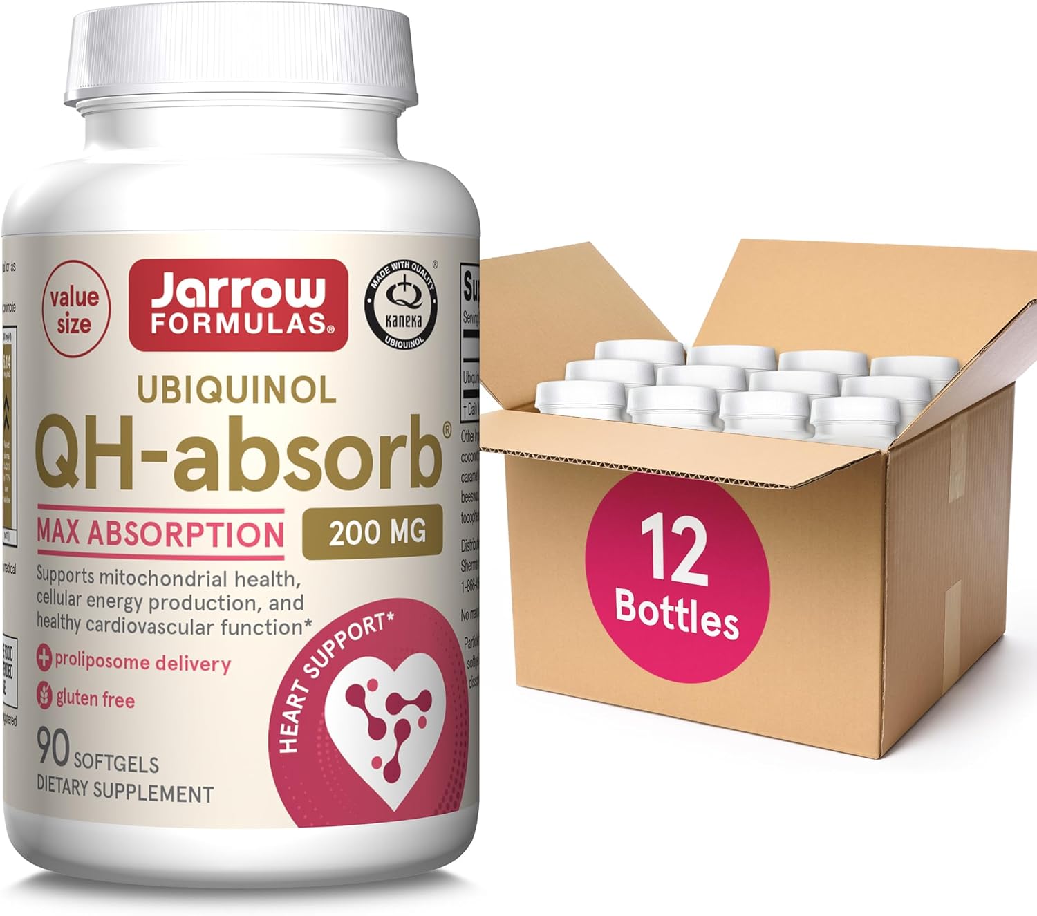 Jarrow Formulas Qh-Absorb Ubiquinol 200 Mg, Dietary Supplement, Support For Mitochondrial Health And Healthy Cardiovascular Function, 90 Softgels, Up To A 90 Day Supply(Pack Of 12)