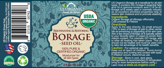 US Organic Borage seed Oil (18% GLA), USDA Certified Organic, 100% Pure & Natural, Cold Pressed, aka Starflower oil, in Amber Glass Bottle w/Eye dropper for Easy Application (2 oz (56 ml))