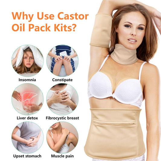 5 Pcs Castor Oil Pack Wrap for Waist, Neck, Calf, Knee and Chest, Reus
