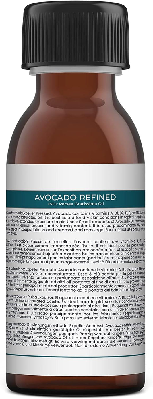 Mystic Moments | Avocado Refined Carrier Oil 125ml - Pure & Natural Oil Perfect for Hair, Face, Nails, Aromatherapy, Massage and Oil Dilution Vegan GMO Free