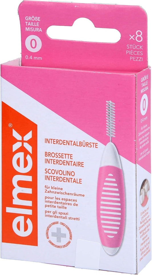 Elmex Interdental Brush Pink (Size 0, 0.40 Mm), 1 X 8 Interdental Brushes For Cleaning Small Interdental Spaces