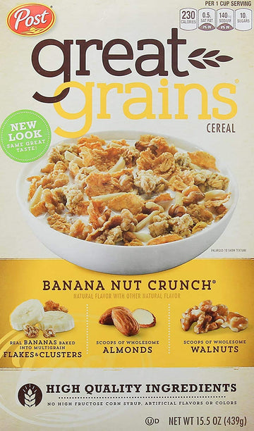 POST GREAT GRAINS BANANA NUT CRUNCH RTE CEREAL BANANA NUT CRUNCH FLAKE AND CLUSTER BOX 15.5 OUNCES 1