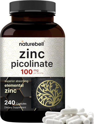 High Potency Zinc Picolinate 100Mg - 240 Capsules, Bioavailable Form Of Zinc For Immune Support And Skin Health - Non-Gmo And Gluten- Zinc Supplements