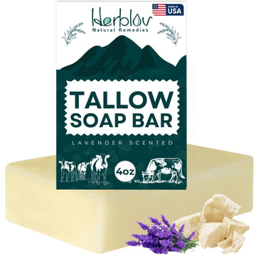 Beef Tallow Soap Bar – All Natural Grass Fed Tallow Soap Lavender – Moisturizing Face & Body Wash Great For Eczema, Dry, Itchy, Sensitive Skin – Handcrafted Bath Soap For Adults, Kids, Made In Usa
