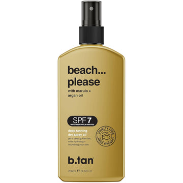 B.Tan Spf 7 Deep Tanning Dry Spray | Beach... Please Tanning Oil - Get A Deep Bronze & Golden Tan, Deeply Nourishes Skin From Marula & Argan Oil, Hint Of Self Tan, Vegan, Cruelty Free, 236Ml