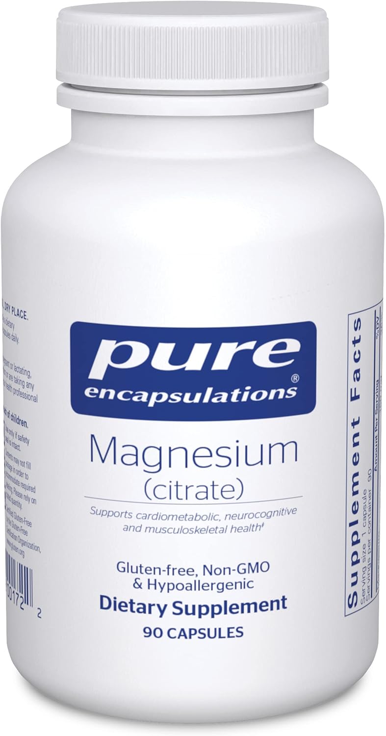 Pure Encapsulations Magnesium (Citrate) - Supplement For Sleep, Heart Health, Cognitive Health, Bone Health, Energy, Muscles, And Metabolism* - With Premium Magnesium - 90 Capsules