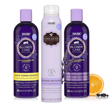 Hask Blonde Care X Chia Collection: 1 Chia Seed Dry Shampoo And 1 Blonde Care Shampoo And Conditioner Set