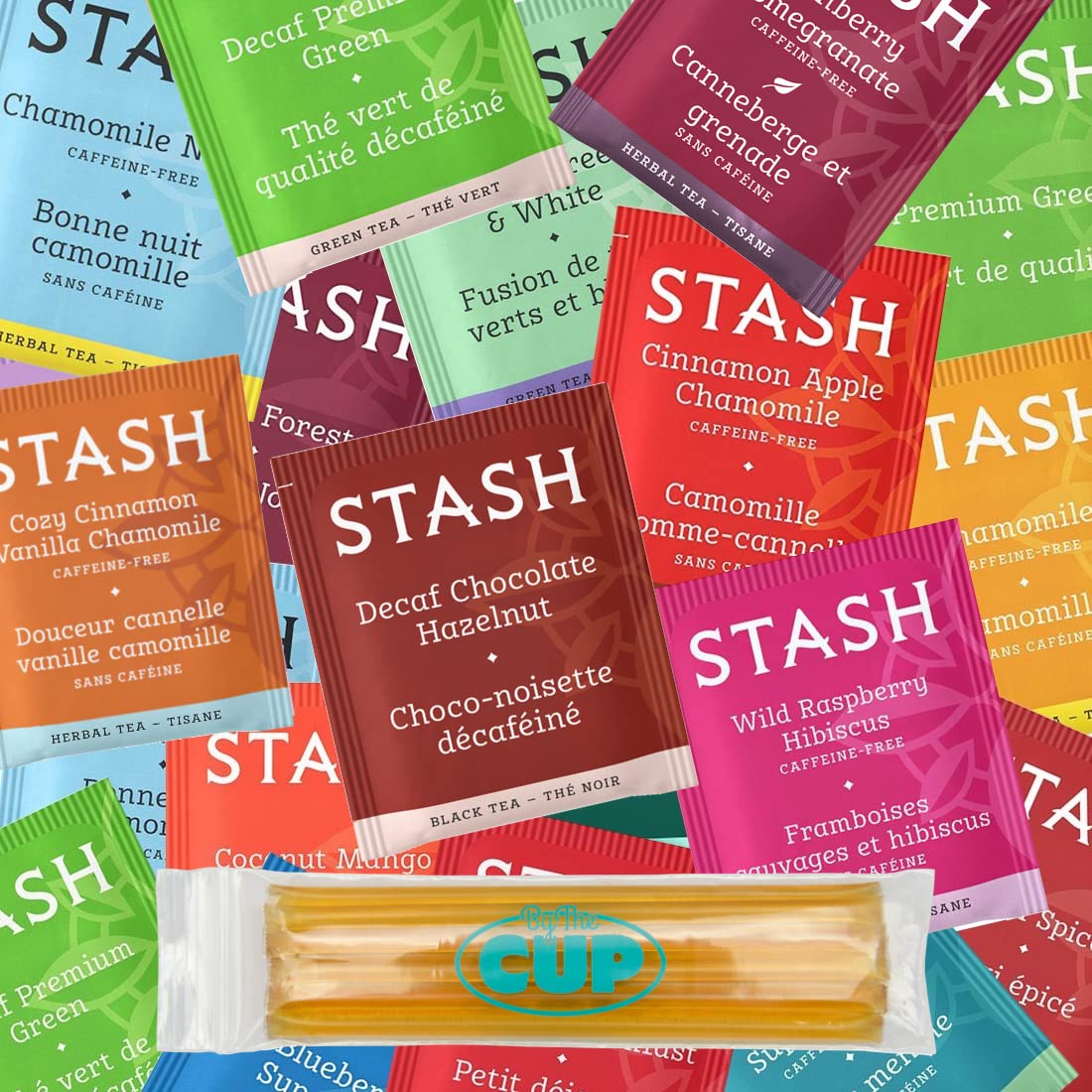 Stash Herbal & Decaf Tea Sampler (40 count) 20 Flavor Assortment with By The Cup Honey Sticks : Grocery & Gourmet Food