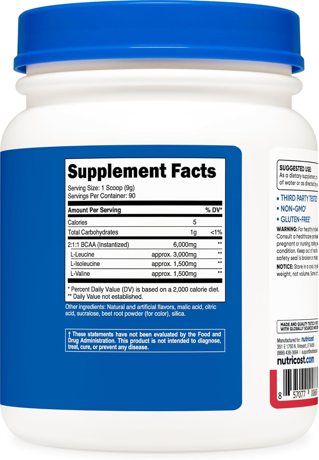 Nutricost BCAA Powder (Strawberry Kiwi, 90 Servings) - Optimal 2:1:1 Ratio : Health & Household