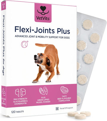 Vetvits Flexi-Joints Plus For Dogs (120 Tablets) | 500Mg Pure Glucosamine Hci Providing 40% More Glucosamine Than The Standard 2Kci Form | With Chondroitin | Beef Flavour
