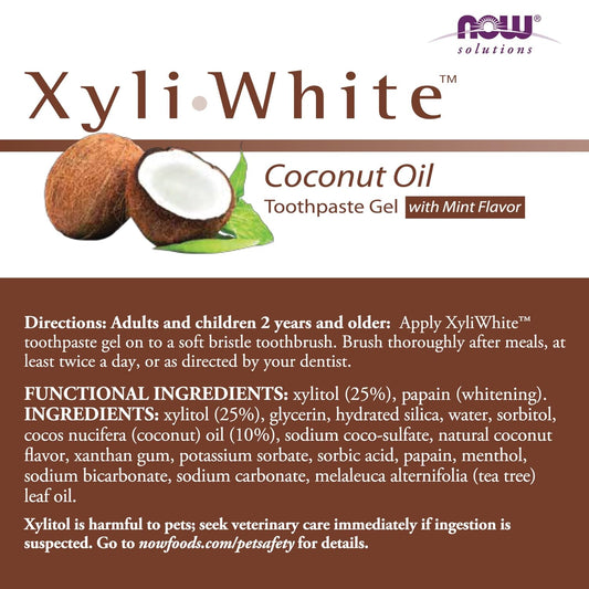 Now Foods Solutions, Xyliwhite™ Toothpaste Gel, Coconut Oil, Cleanses And Whitens, Cool Coconut-Mint Taste, 6.4-Ounce